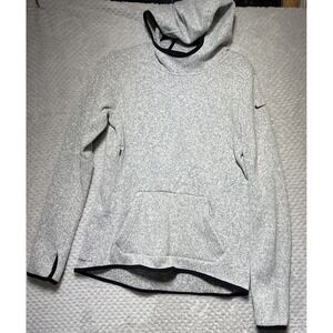 Nike Gray Therma-Fit Knit Hoodie Pullover Black Swoosh Logo Hooded Size Medium
